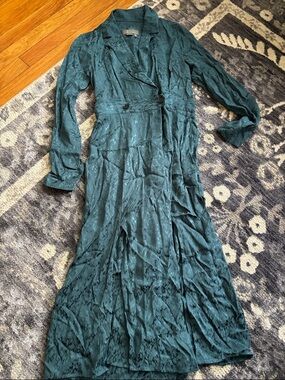 Anthropologie Teal Lace Long-Sleeve Maxi Dress